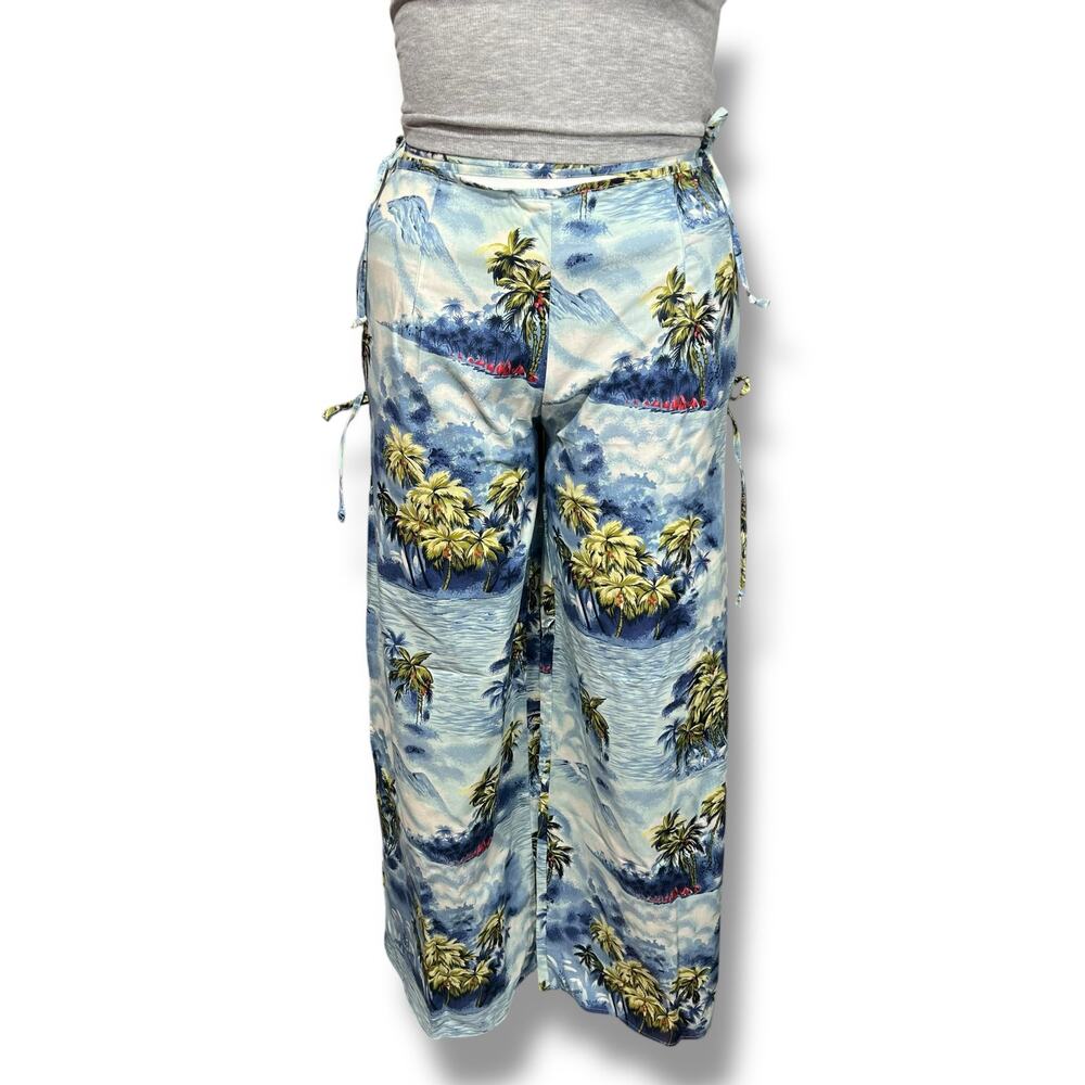 Vintage Elan Womens Tropical Print Wrap Pants Cotton Beach Coverup Island Boho